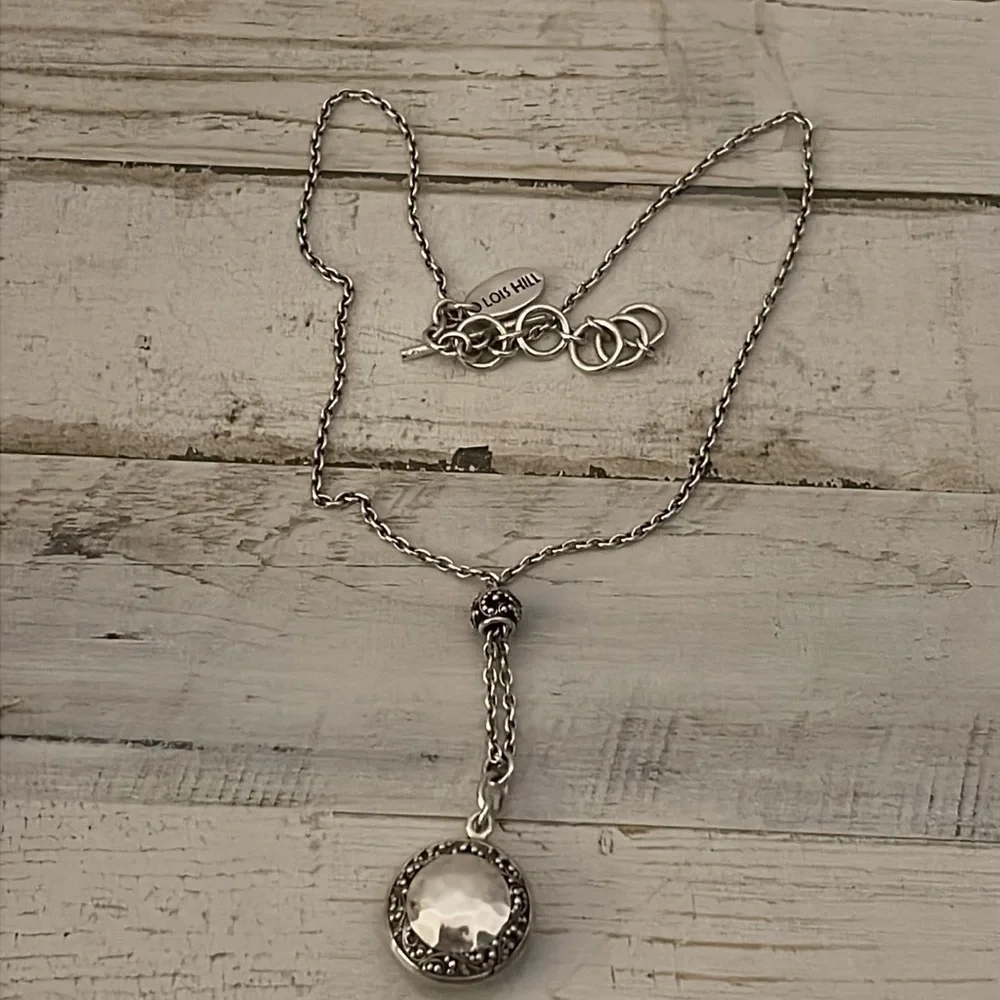 Lois Hill Sterling Silver Y Drop Pendant Necklace Hammered Filigree 925